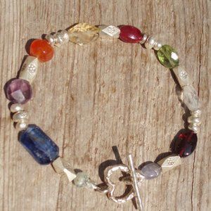 Handmade colorful Kaleidoscope bracelet real silver various gemstones